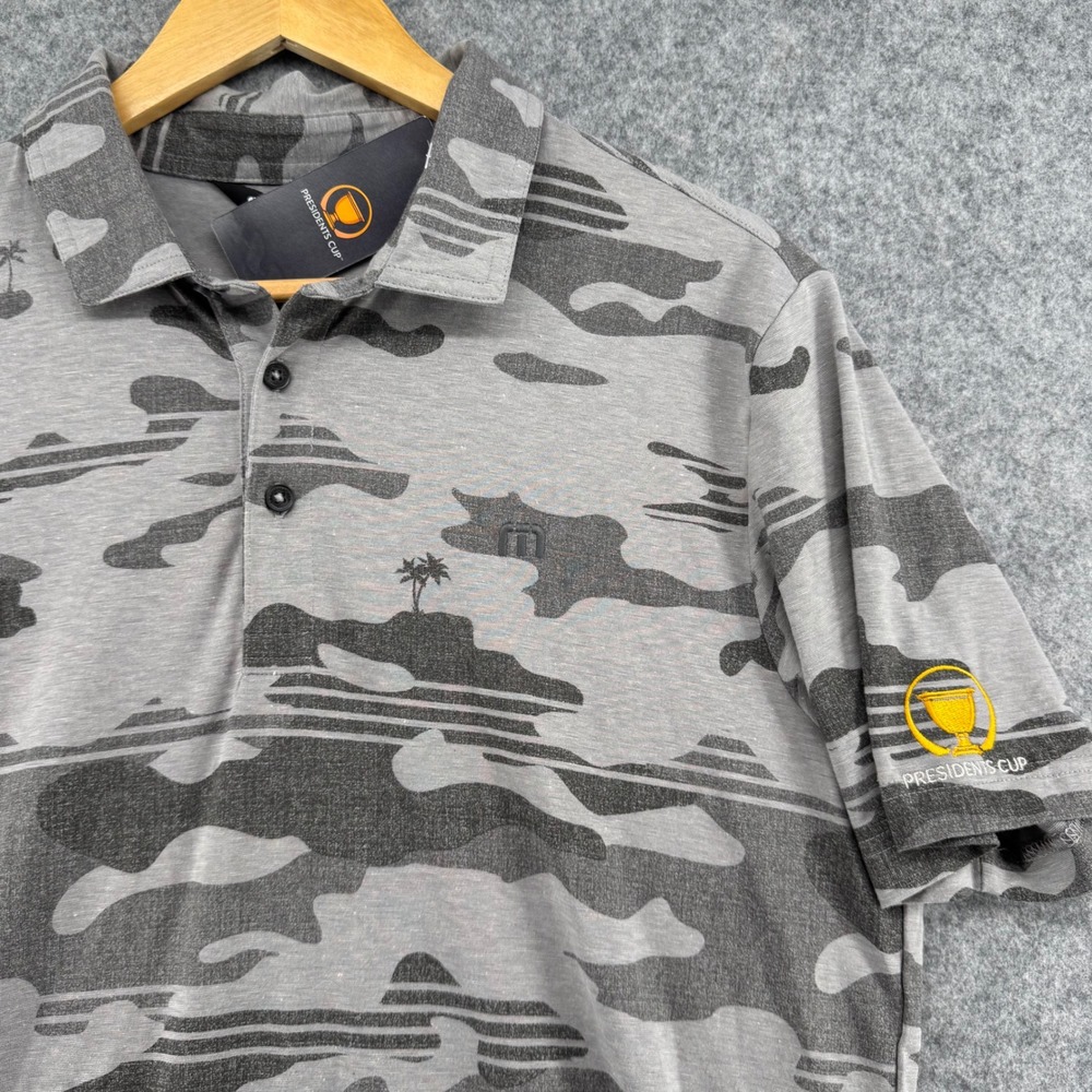 Travis Mathew Polo Mens Medium Grey Camo Presidents Cup Heater Series Golf Shirt